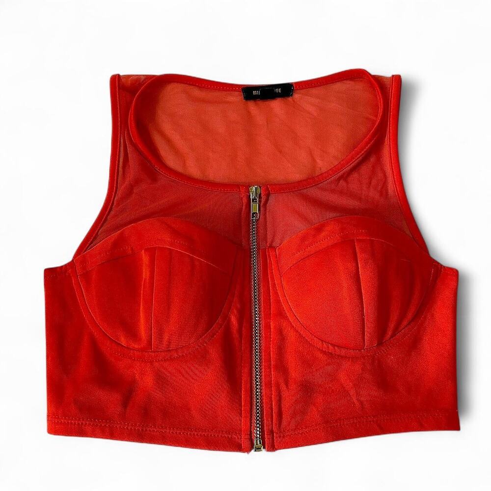 Miss Avenue Red Orange Cropped Mesh Tank Zip Up Top Dopamine Y2K Festival S